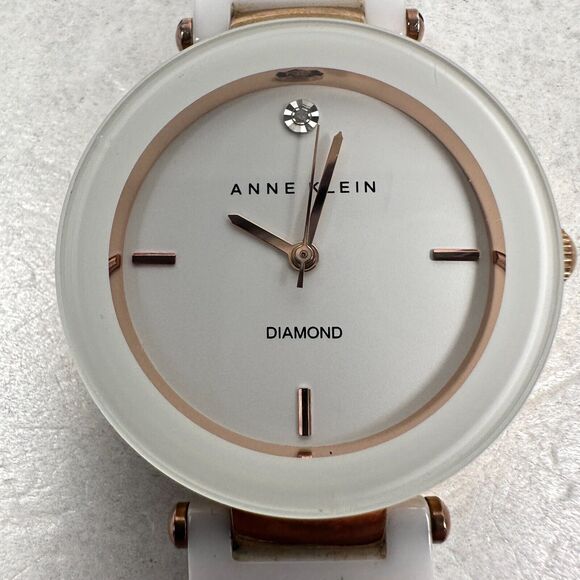Anne Klein Watch Womens 33mm Diamond White Gold Tone 6.5" Quartz New Battery - Picture 7 of 12